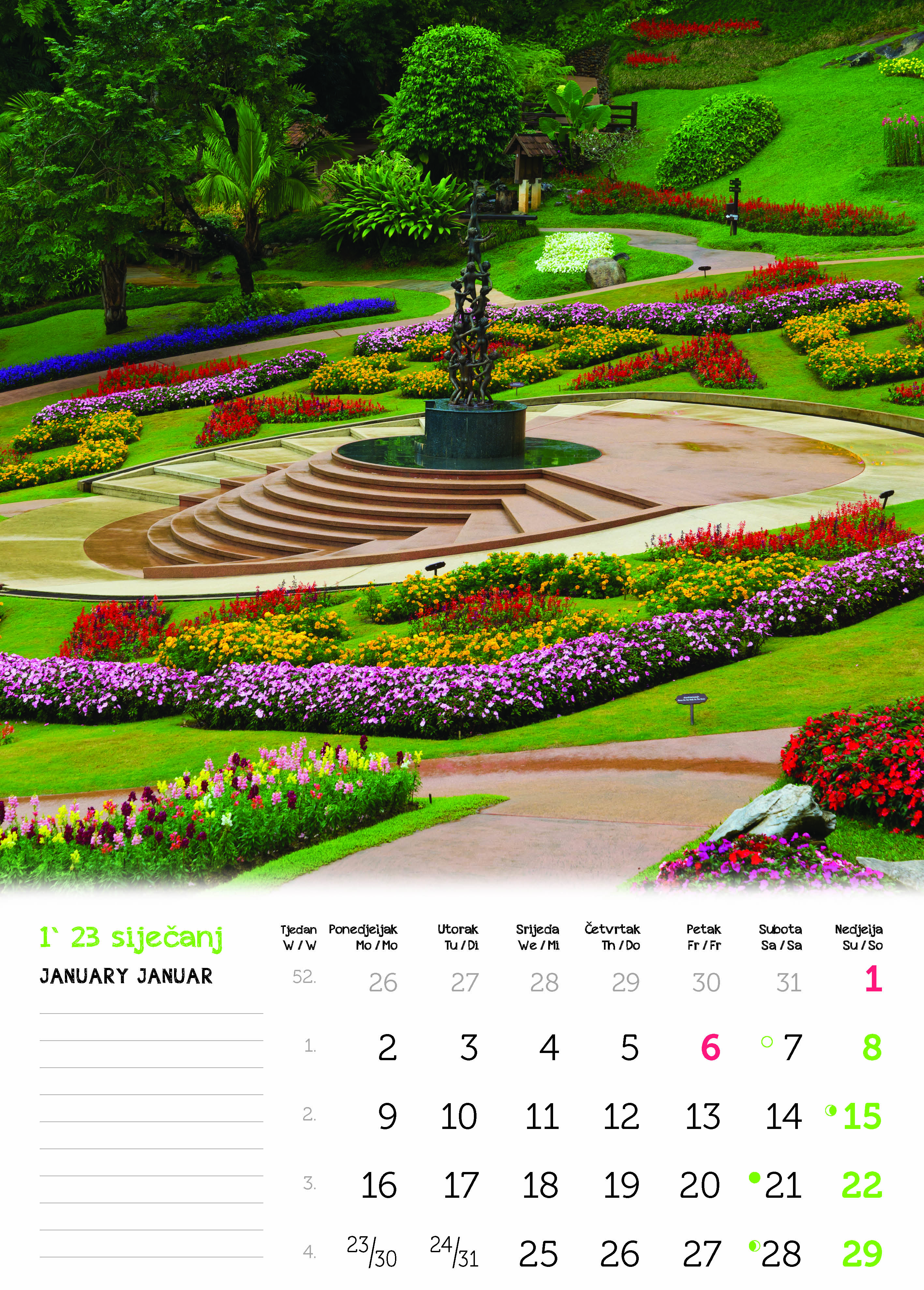 "VRTOVI" 13 list.,  dim: 24x54 cm, PVC vrećica, P/50, color kalendar NEUVEZANI