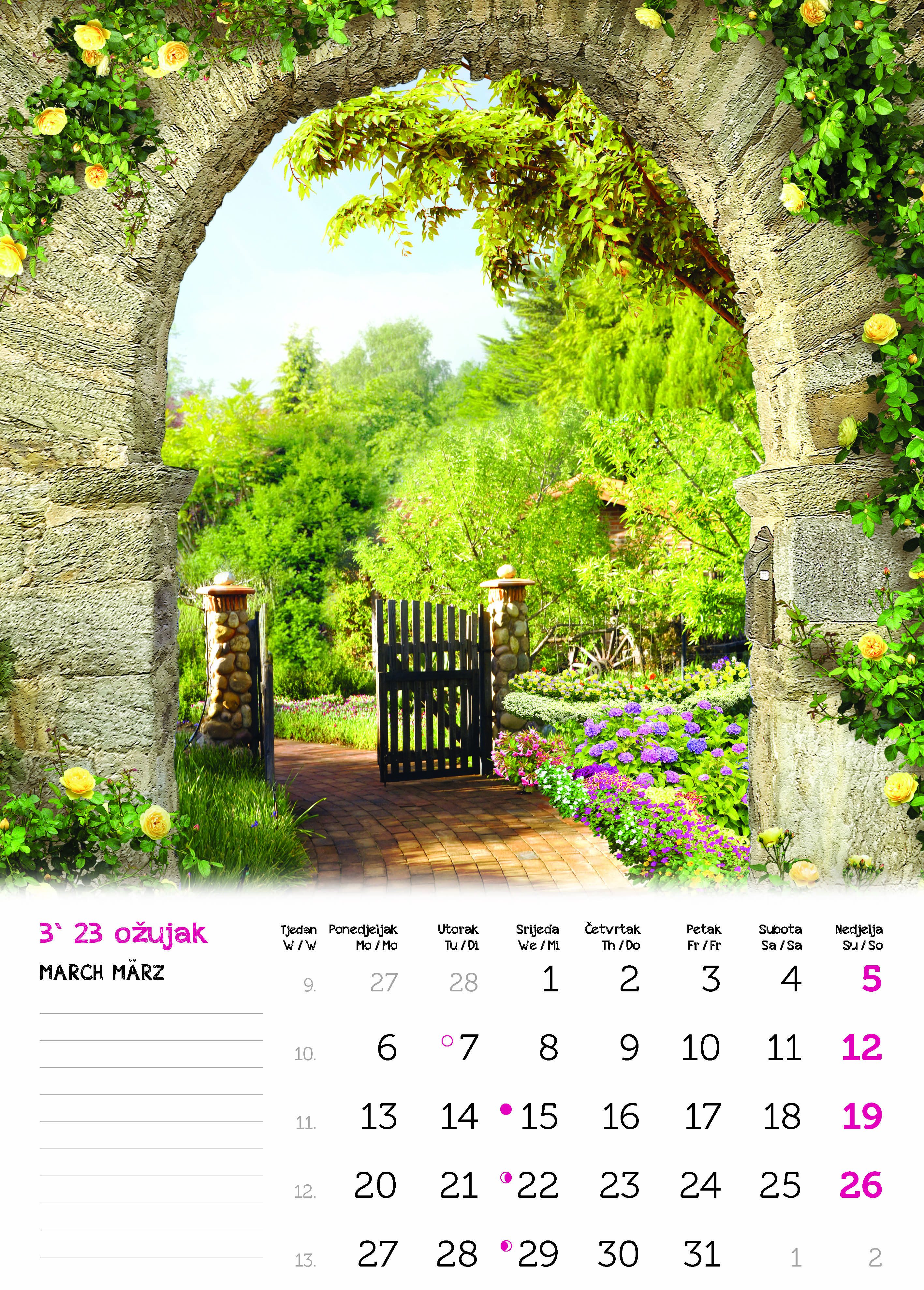 "VRTOVI" 13 list.,  dim: 24x54 cm, PVC vrećica, P/50, color kalendar NEUVEZANI