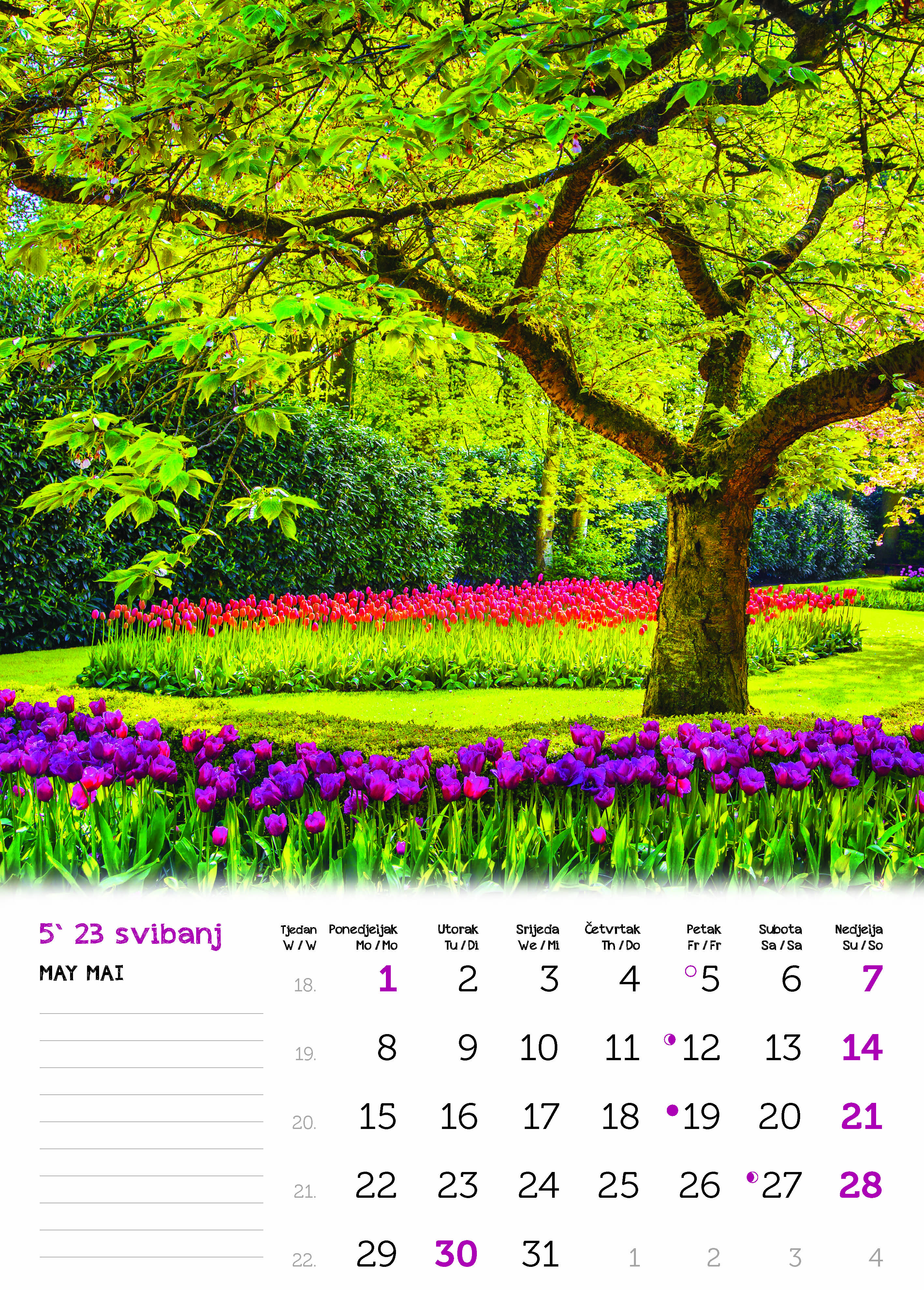 "VRTOVI" 13 list.,  dim: 24x54 cm, PVC vrećica, P/50, color kalendar NEUVEZANI