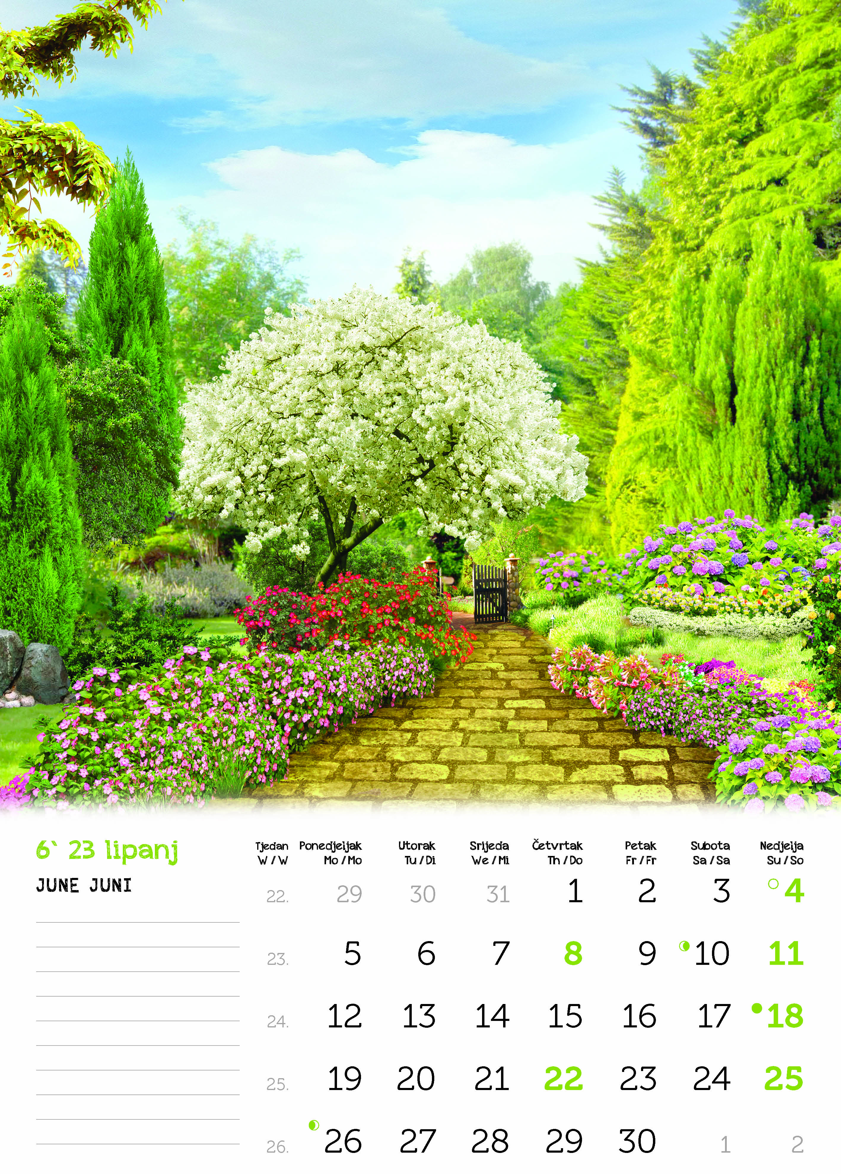 "VRTOVI" 13 list.,  dim: 24x54 cm, PVC vrećica, P/50, color kalendar NEUVEZANI