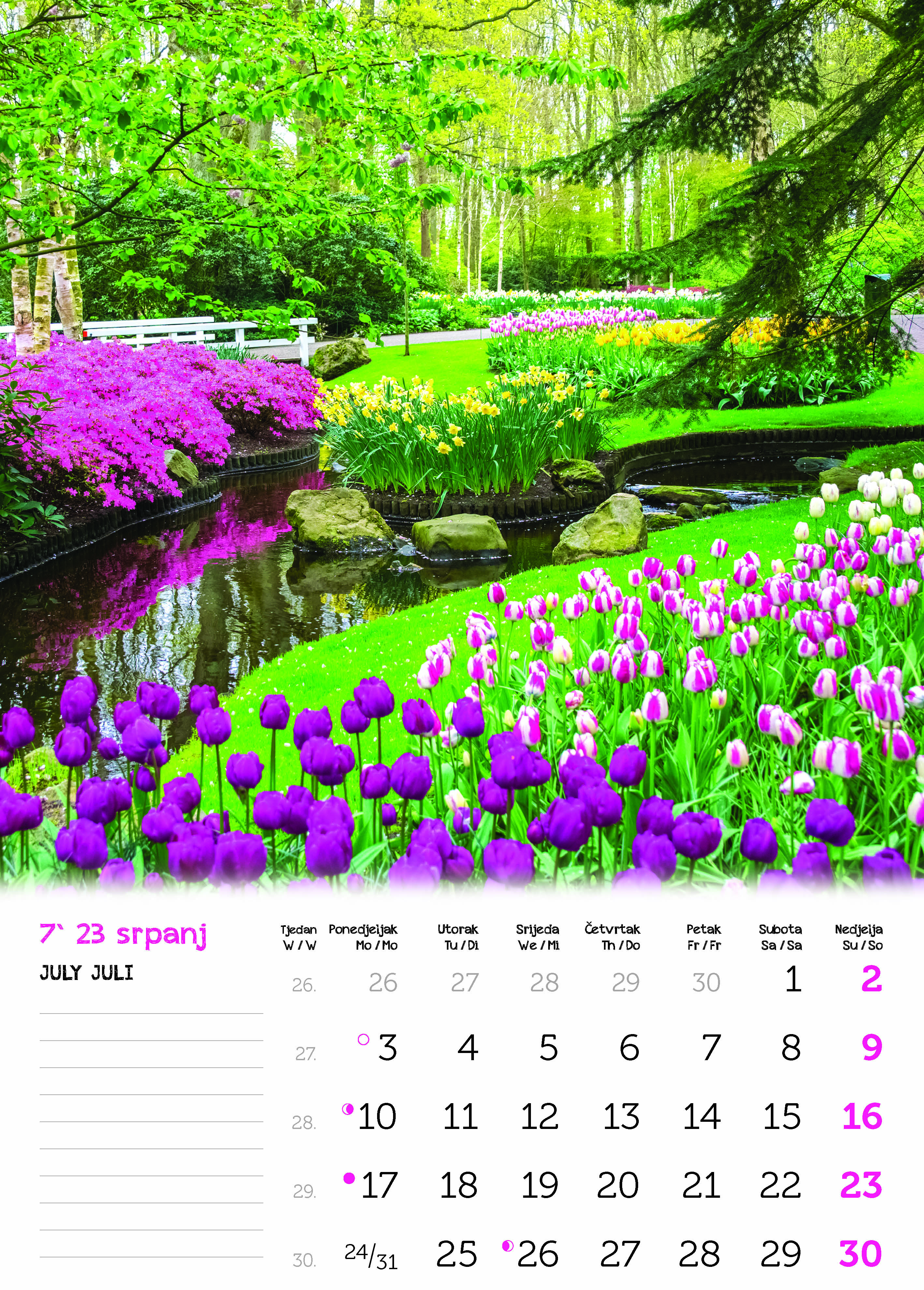 "VRTOVI" 13 list.,  dim: 24x54 cm, PVC vrećica, P/50, color kalendar NEUVEZANI