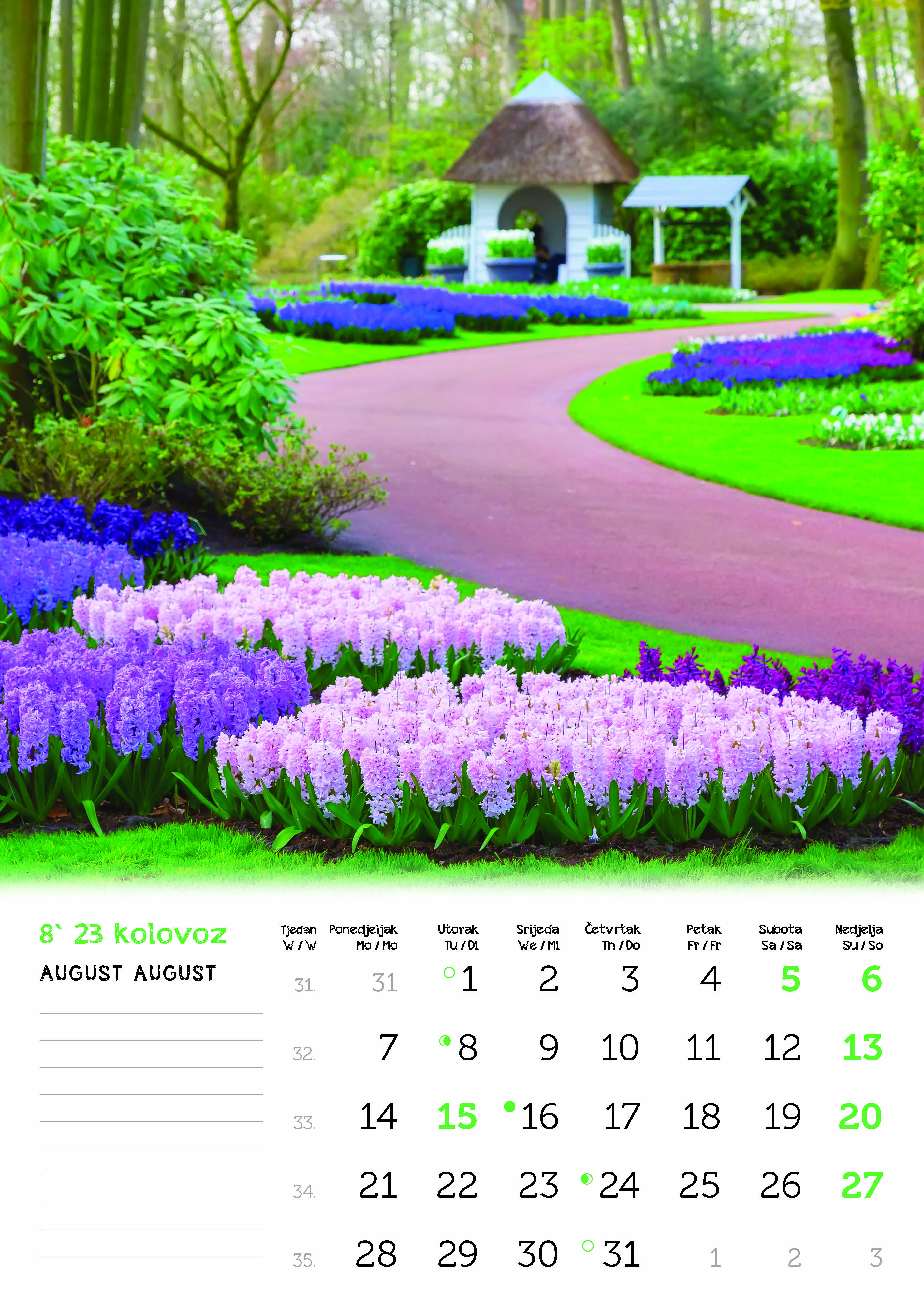 "VRTOVI" 13 list.,  dim: 24x54 cm, PVC vrećica, P/50, color kalendar NEUVEZANI