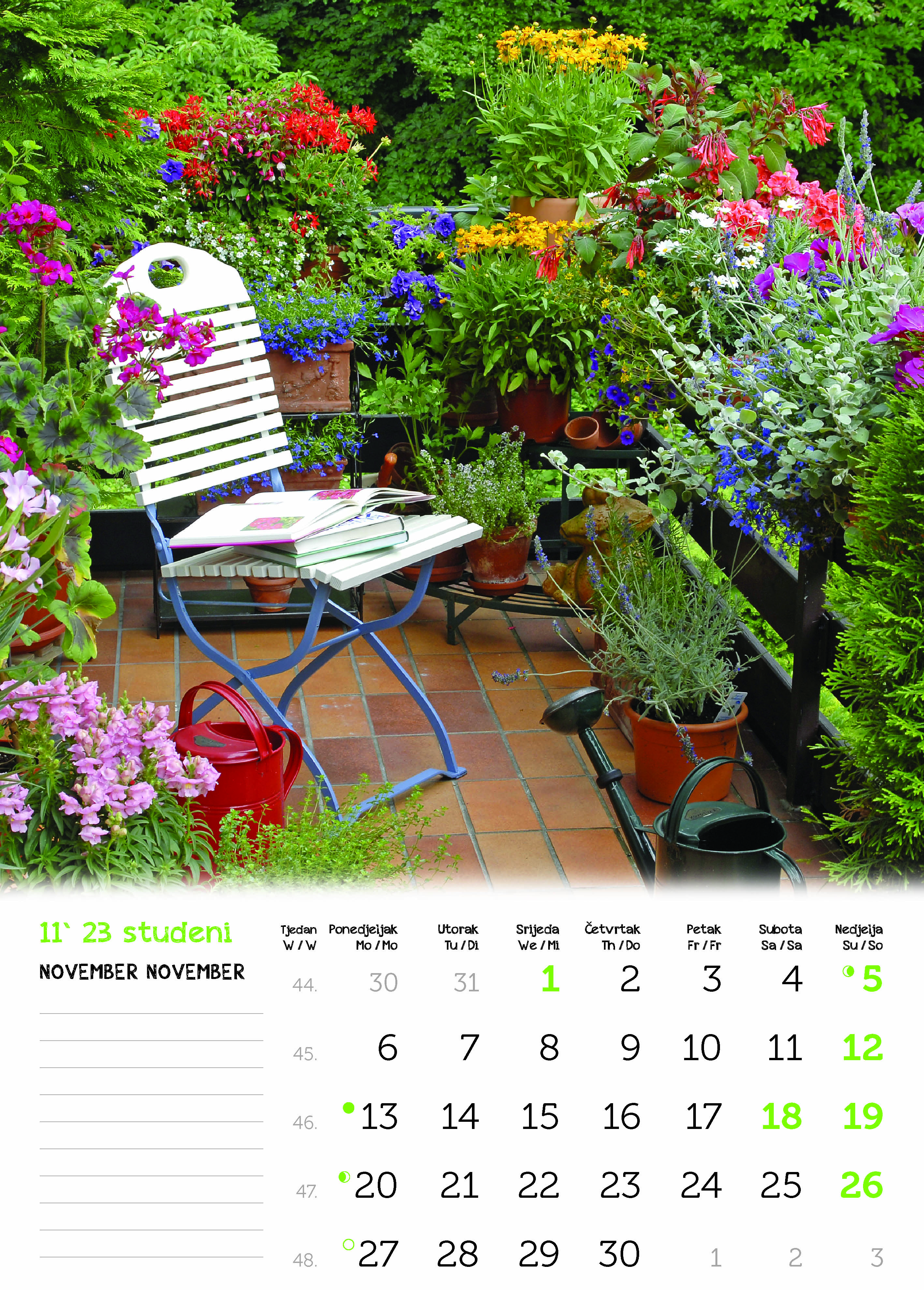 "VRTOVI" 13 list.,  dim: 24x54 cm, PVC vrećica, P/50, color kalendar NEUVEZANI