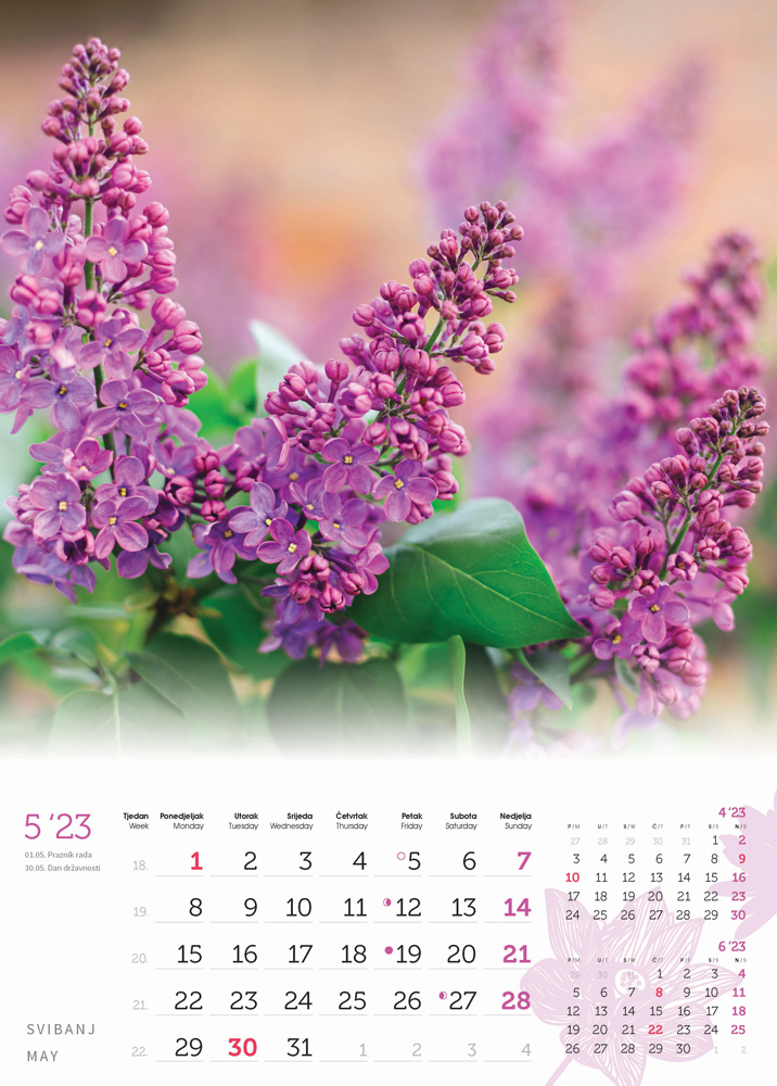 "CVIJEĆE" 13 list., dim: 24x53,5 cm, PVC vrećica, P/50, color kalendar  NEZAVRŠENI