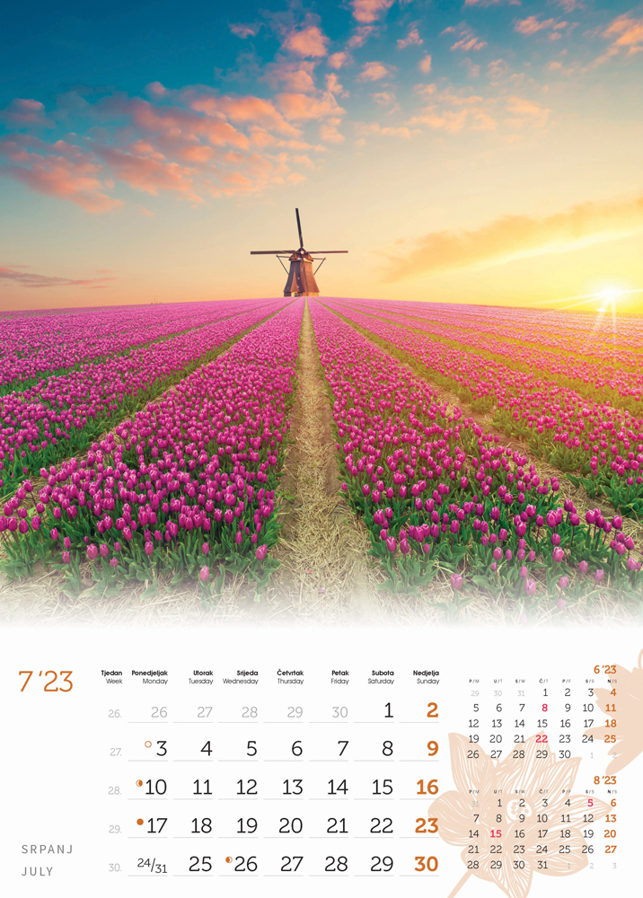 "CVIJEĆE" 13 list., dim: 24x53,5 cm, PVC vrećica, P/50, color kalendar  NEZAVRŠENI