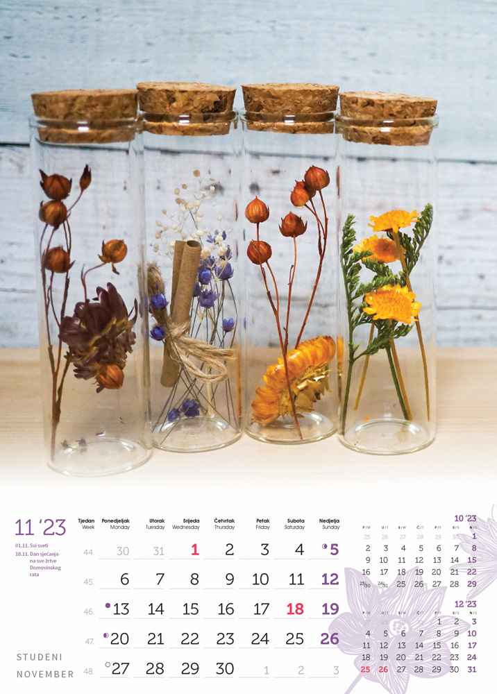 "CVIJEĆE" 13 list., dim: 24x53,5 cm, PVC vrećica, P/50, color kalendar  NEZAVRŠENI