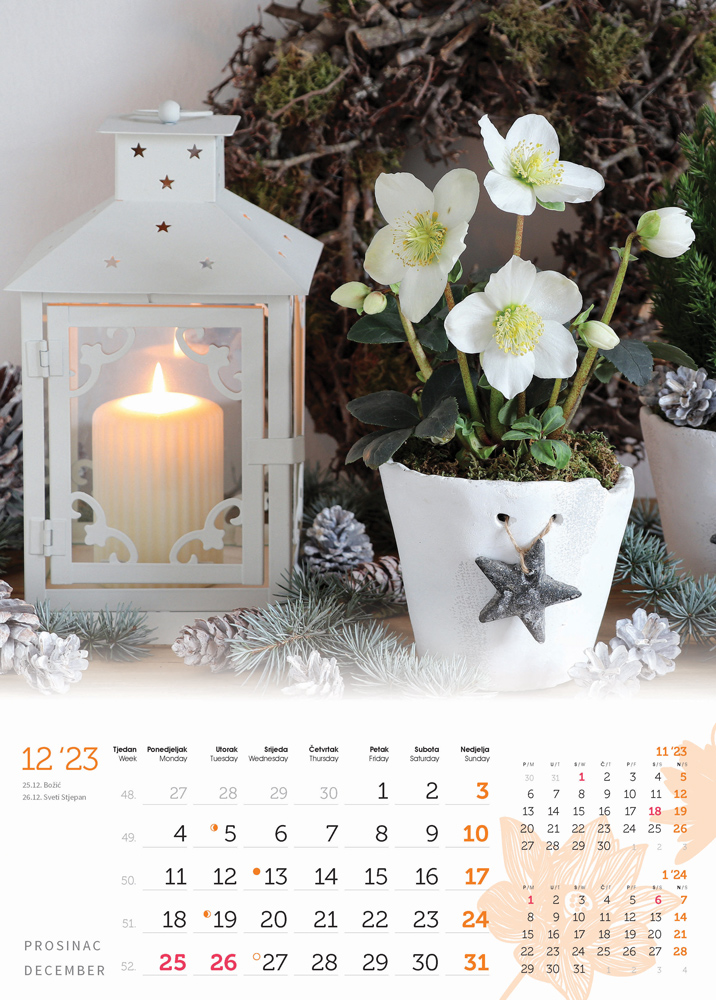 "CVIJEĆE" 13 list., dim: 24x53,5 cm, PVC vrećica, P/50, color kalendar  NEZAVRŠENI