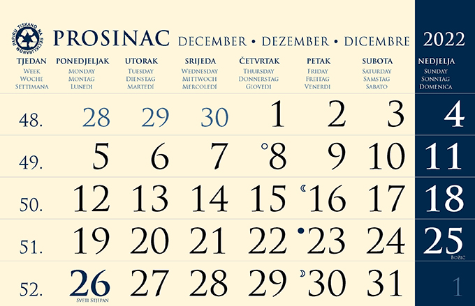 Kalendar trodjelni sirio EKO TAMNO PLAVI, 3 dijela spirala (3x12 l) 25x65cm, pok, vrećica (reciklirani papir), P/50