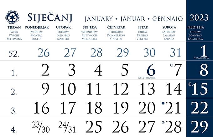 Kalendar trodjelni sirio EKO TAMNO PLAVI, 3 dijela spirala (3x12 l) 25x65cm, pok, vrećica (reciklirani papir), P/50 "NZ"