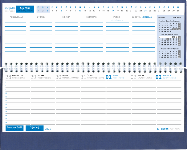 PLANER STOLNI SPIRALNI plavi   30,2 x 14 cm, nad.+ 30,2 128 stranica