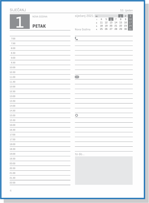 PLANER dnevni šivani plavi TK  B5  (163 x225) P40