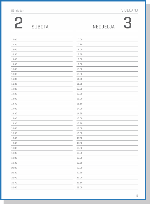 PLANER dnevni šivani plavi TK  B5  (163 x225) P40