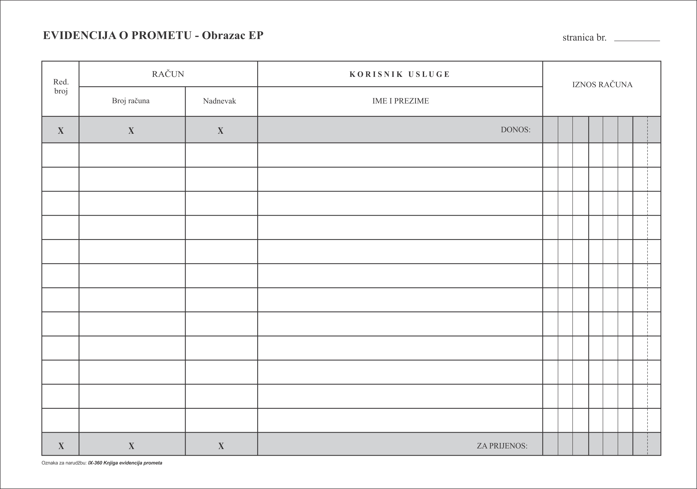 IX-360 KNJIGA EVIDENCIJA O PROMETU obr.EP (03-19)