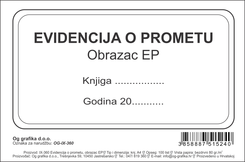 IX-360 KNJIGA EVIDENCIJA O PROMETU obr.EP (03-19)
