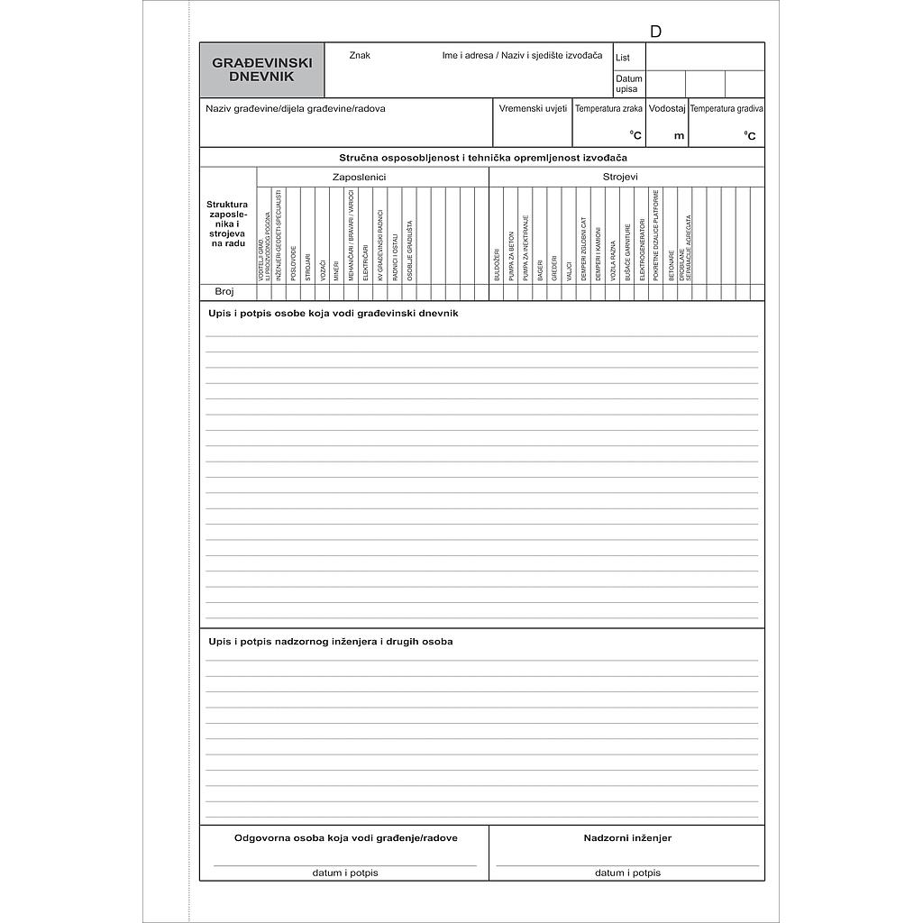 VIII-10/NCR GRAĐEVINSKI DNEVNIK 2*50 TVRDI UVEZ (zaposlenici i strojevi)  11/14  Ogi (p10)
