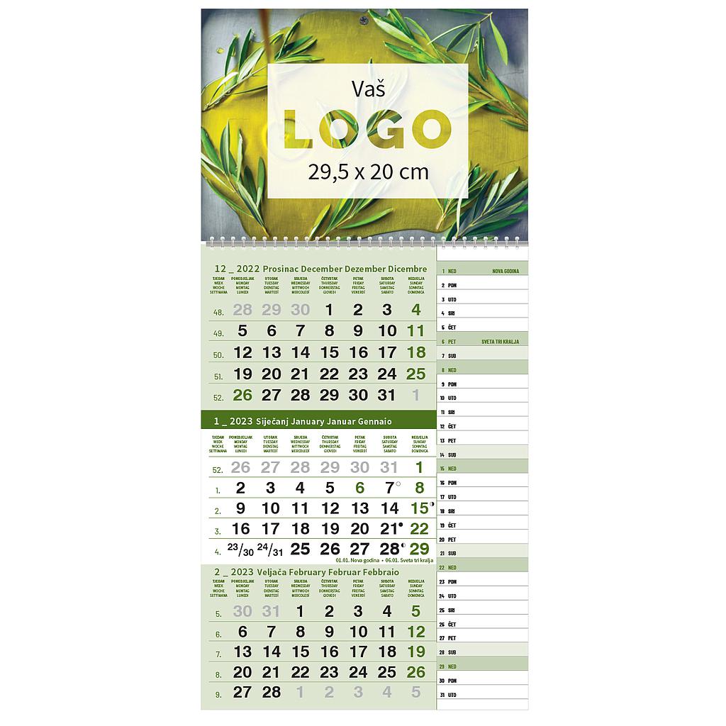 "Poslovni ZELENI PLANER" three month calendar, 12 sheets, format: 29,5x62cm, PVC bag, date indicator, P/50