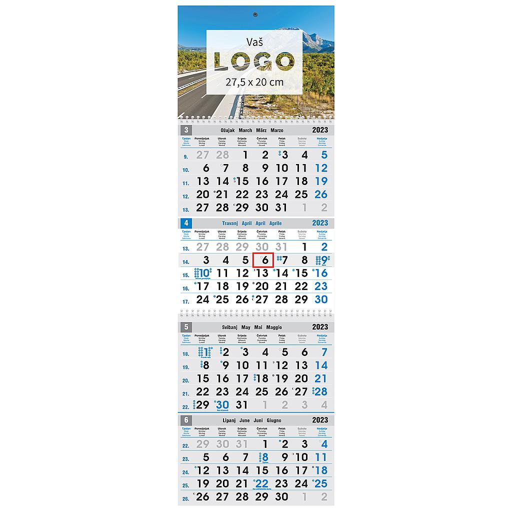 "Poslovni PLAVO-SIVI" four month calendar, 12 sheets x 2, format: 27,5x87cm, PVC bag, date indicator, P/25