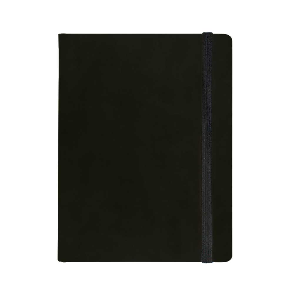 "BLOOM" black notebook A5, with elastic band, format:14x21cm, P/40