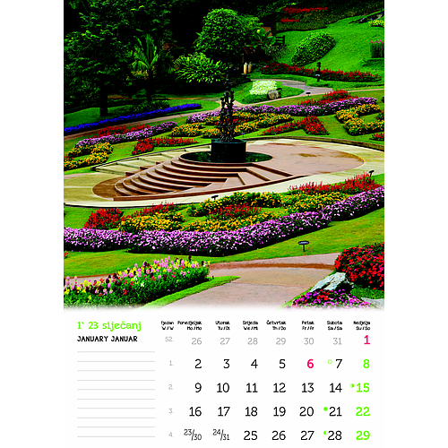"VRTOVI" 13 list.,  dim: 24x54 cm, PVC vrećica, P/50, color kalendar NEUVEZANI