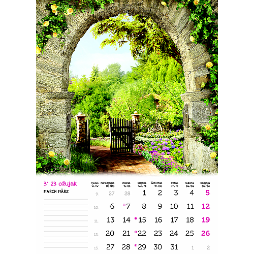 "VRTOVI" 13 list.,  dim: 24x54 cm, PVC vrećica, P/50, color kalendar NEUVEZANI