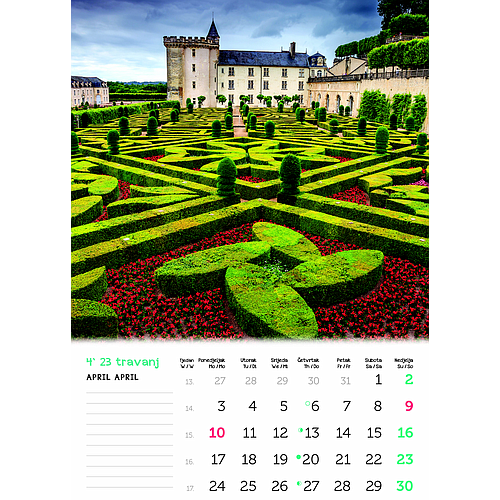 "VRTOVI" 13 list.,  dim: 24x54 cm, PVC vrećica, P/50, color kalendar NEUVEZANI