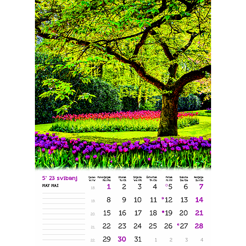 "VRTOVI" 13 list.,  dim: 24x54 cm, PVC vrećica, P/50, color kalendar NEUVEZANI