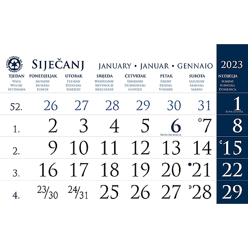 Kalendar trodjelni sirio EKO TAMNO PLAVI, 3 dijela spirala (3x12 l) 25x65cm, pok, vrećica (reciklirani papir), P/50