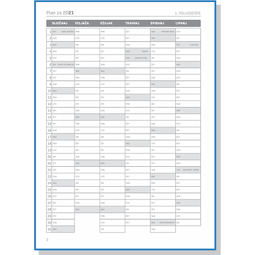 PLANER dnevni šivani plavi TK  B5  (163 x225) P40