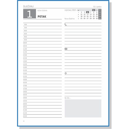 PLANER dnevni šivani plavi TK  B5  (163 x225) P40