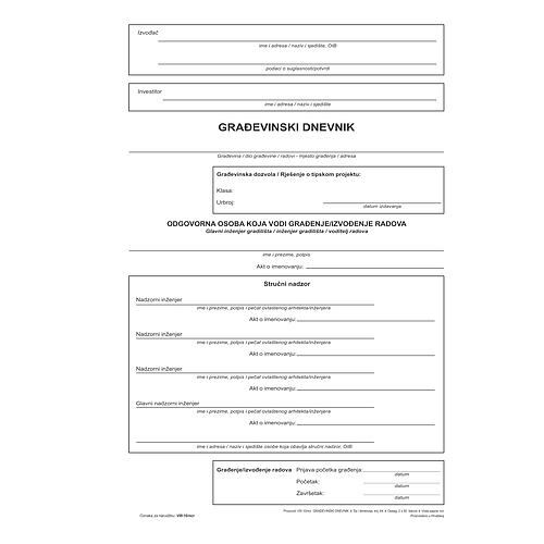 VIII-10/NCR GRAĐEVINSKI DNEVNIK 2*50 TVRDI UVEZ (zaposlenici i strojevi)  11/14  Ogi (p10)