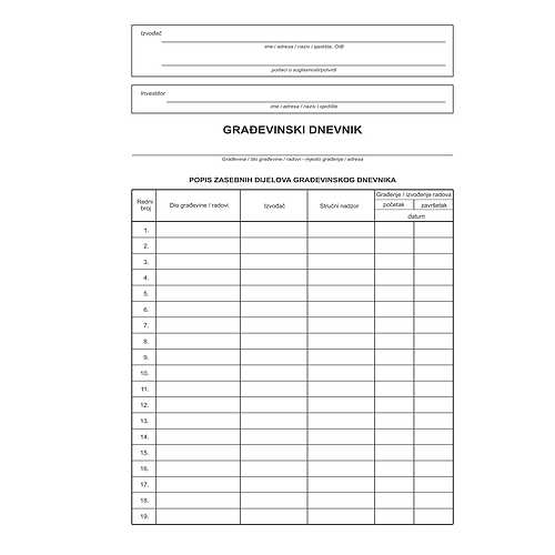 VIII-10/NCR GRAĐEVINSKI DNEVNIK 2*50 TVRDI UVEZ (zaposlenici i strojevi)  11/14  Ogi (p10)