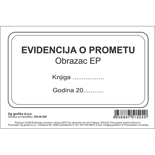 IX-360 KNJIGA EVIDENCIJA O PROMETU obr.EP (03-19)