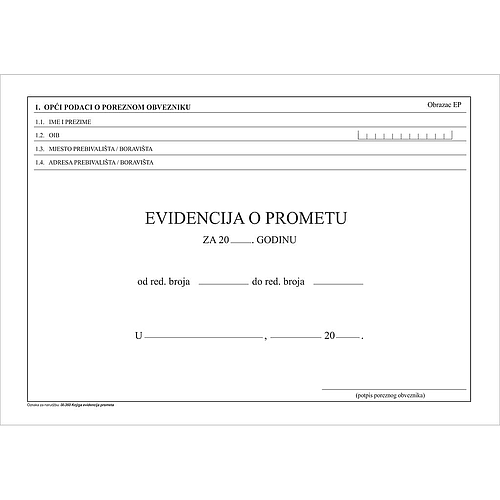 IX-360 KNJIGA EVIDENCIJA O PROMETU obr.EP (03-19)