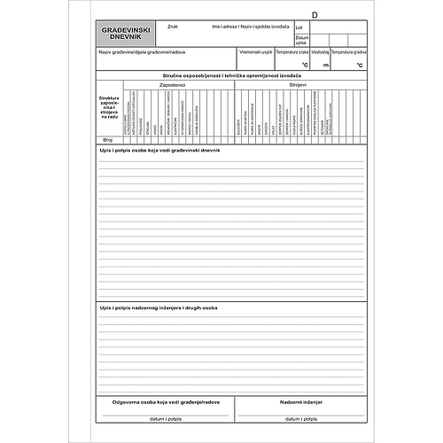 VIII-10/NCR GRAĐEVINSKI DNEVNIK 2*50 TVRDI UVEZ (zaposlenici i strojevi)  11/14  Ogi (p10)