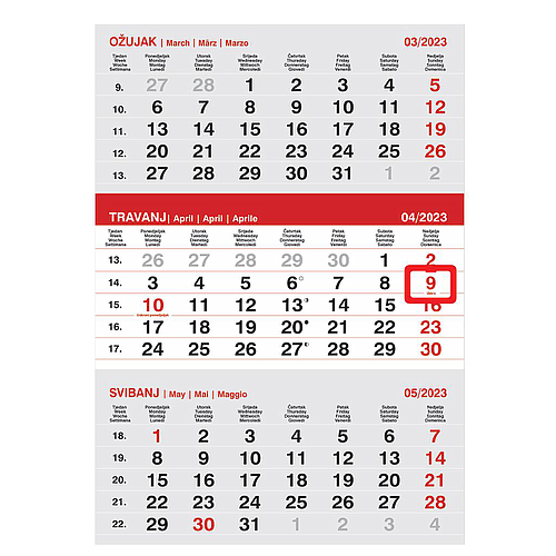"Poslovni SIVO-CRVENI" three month calendar, 12 sheets, format:29,5x20cm, PVC bag, date indicator, P/60, NOT BOUND