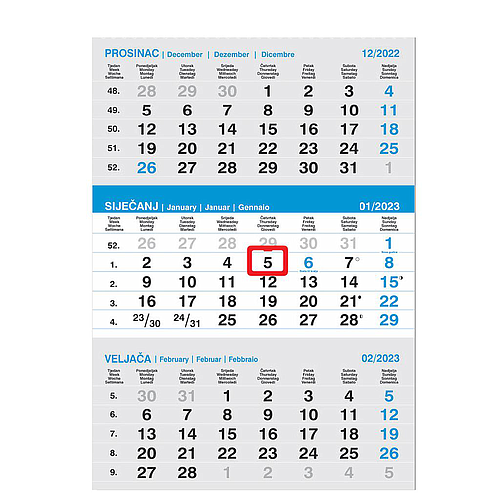 "Poslovni SIVO-PLAVI" three month calendar, 12 sheets, format:29,5x42cm, PVC bag, date indicator, P/60, NOT BOUND
